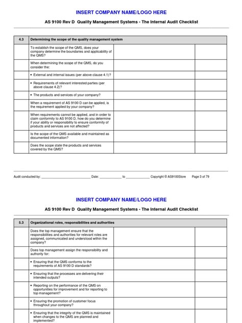 AS9100 Internal Audit Reporting Form