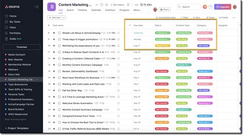 Asana Content Calendar