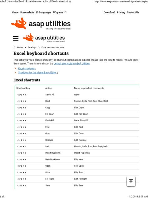 ASAP Utilities shortcuts