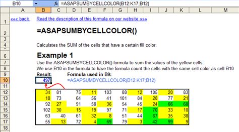 ASAP Utilities Sum Colored Cells