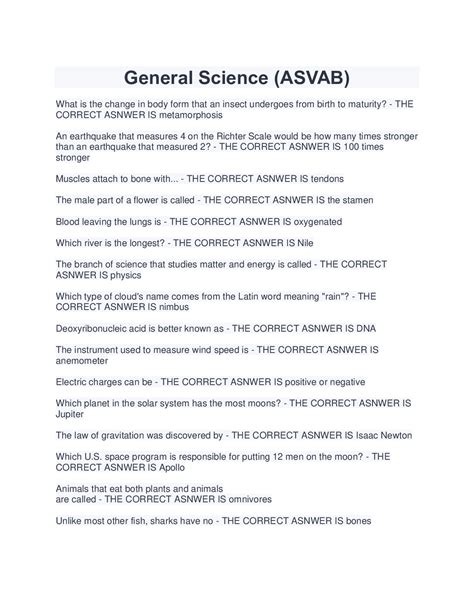 ASVAB General Science Test Format