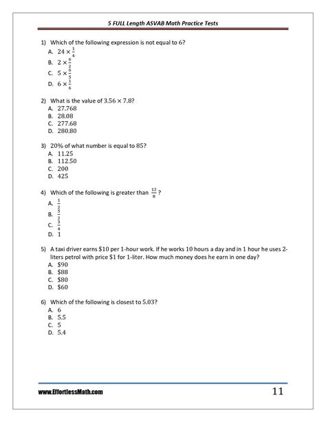 ASVAB Math Questions