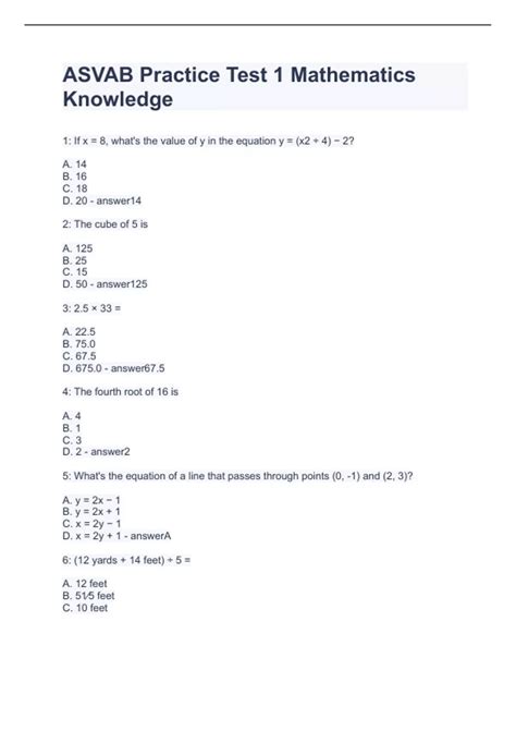 ASVAB Mathematics Knowledge Section