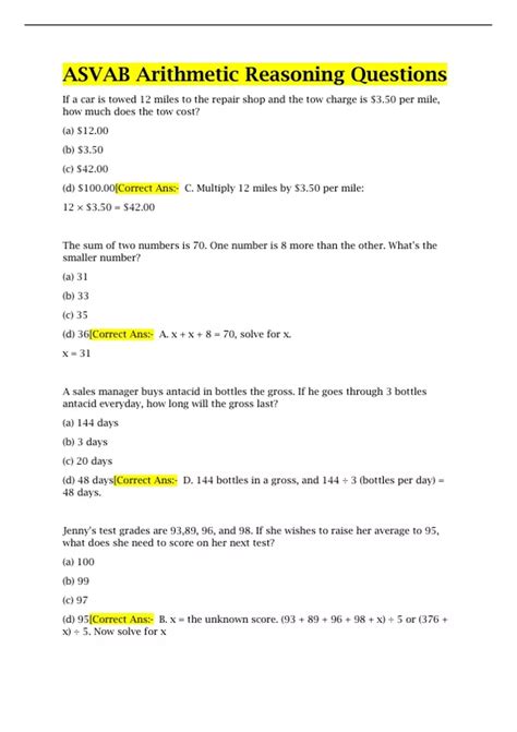 ASVAB multiple choice questions