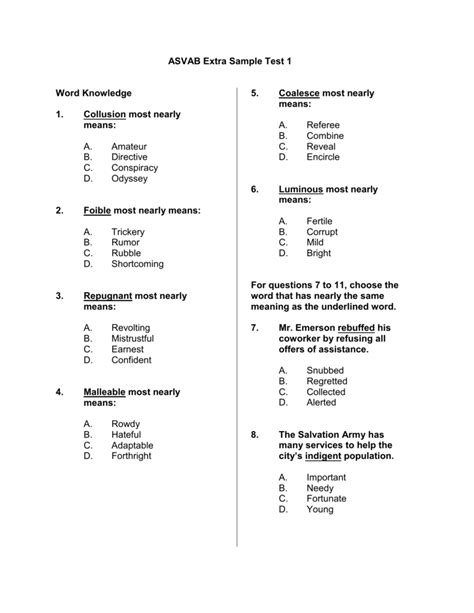 ASVAB Practice Questions