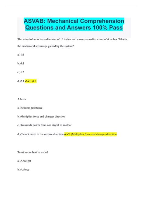 ASVAB Practice Test PDF Mechanical Comprehension