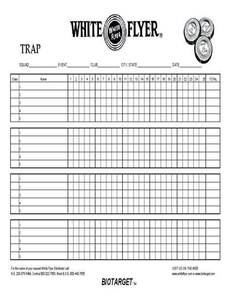 ATA Trap Shooting Score Sheet Template