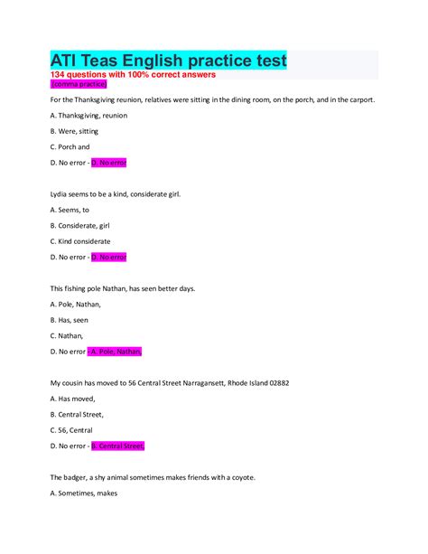 ATI TEAS Practice Test Format