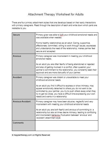 Attachment Theory Worksheets For Adults