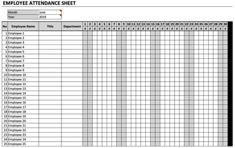 Attendance Calendar Template for Excel