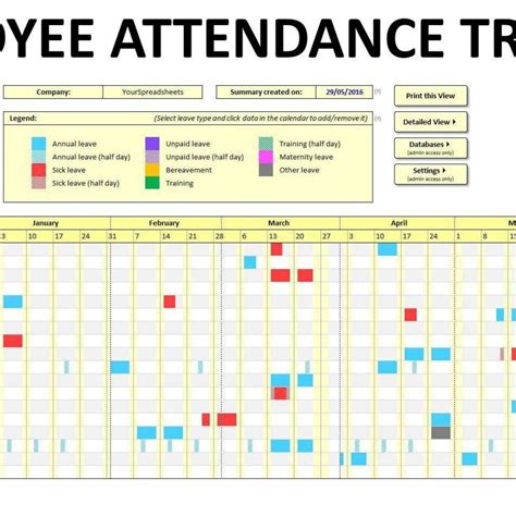 Attendance Calendar with Leave Tracking Template