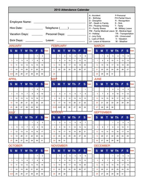 Attendance Calendar with Payroll Integration Template