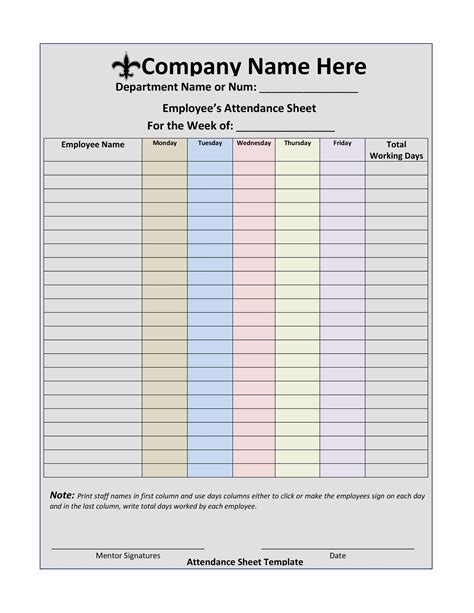 Attendance Sheet Examples