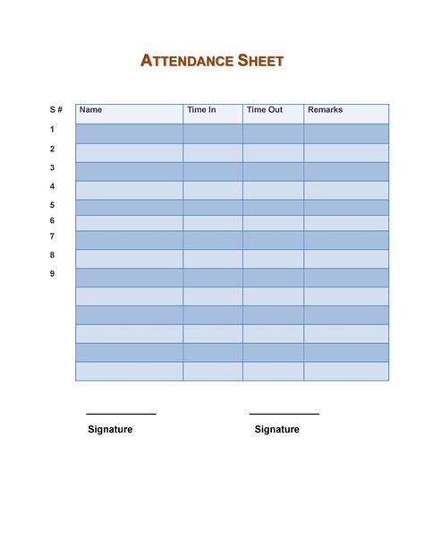 Attendance Sheet Template 6