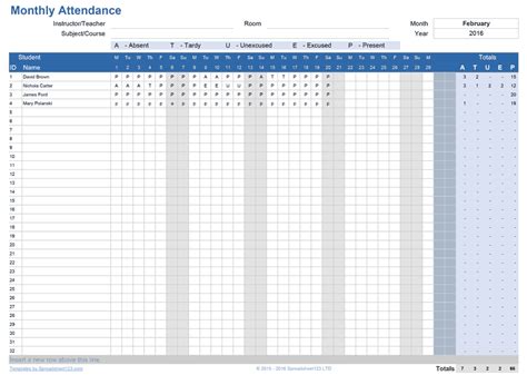 Attendance Tracking Excel Template