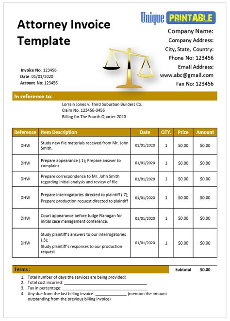 Attorney Billing Template