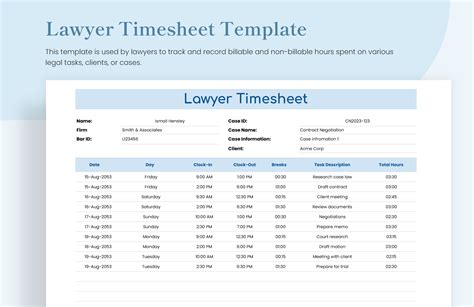 Attorney Time Sheet Template