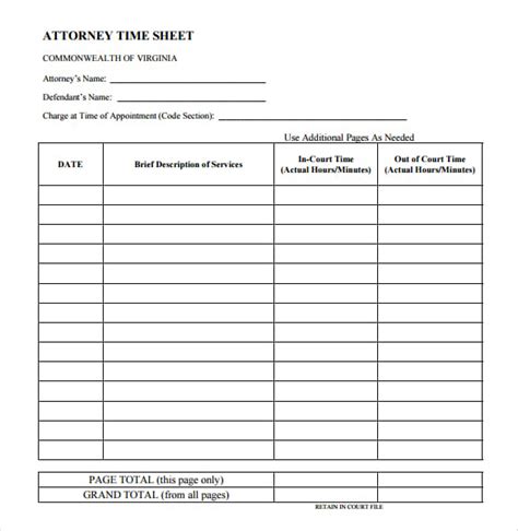 Attorney Timesheet Template PDF