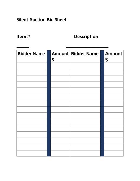 Auction Bid Sheet Template