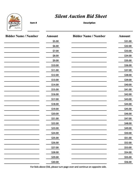 Auction Spreadsheet Template