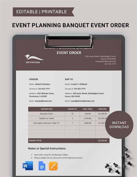 Audio-Visual Banquet Event Order Template