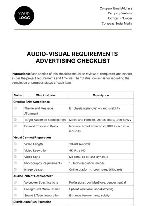 Audio-Visual Checklist Template