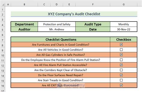 Audit Checklist Template Excel