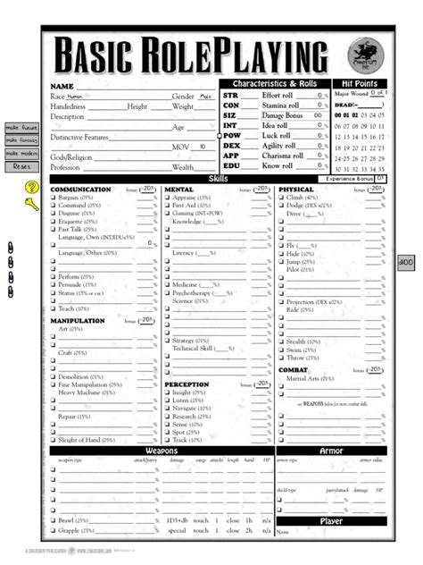 An auto-fill character sheet template