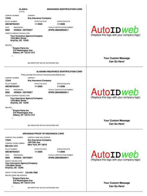 Auto Insurance Card Template Excel