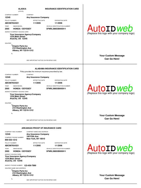 Auto Insurance Card Template Sample