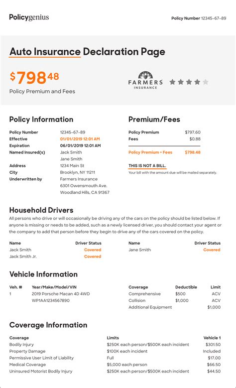 Auto Insurance Policy Template Example