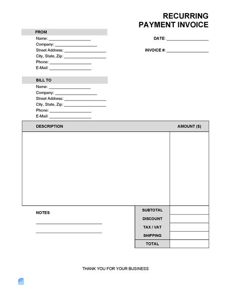 Auto Invoice Template for Recurring Payments