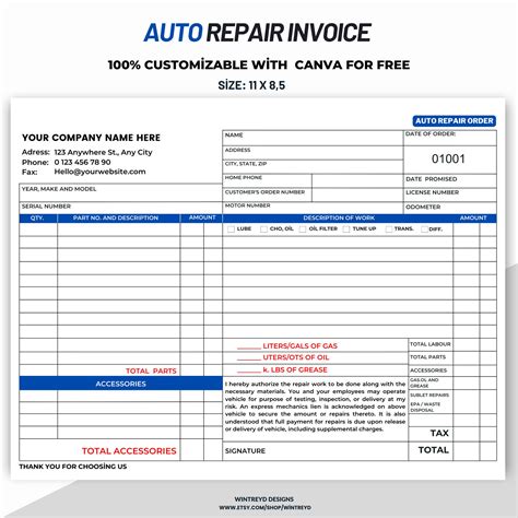 Professional Auto Repair Invoice