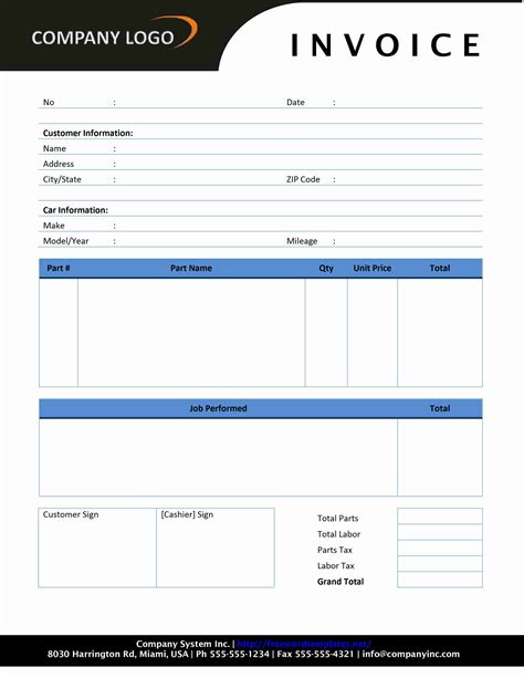 Auto Repair Invoice Template in Word Format