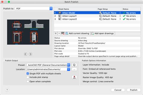 AutoCAD Publish Dialog