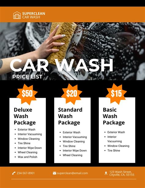 Automatic Car Wash Price List Template