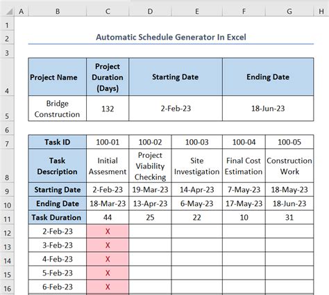 Automatic Schedule Generator Excel Example