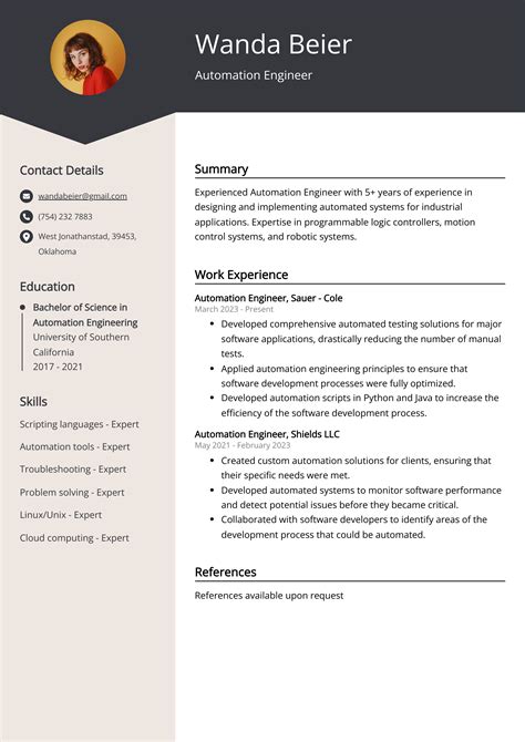 Automation Engineer Resume Example with CV