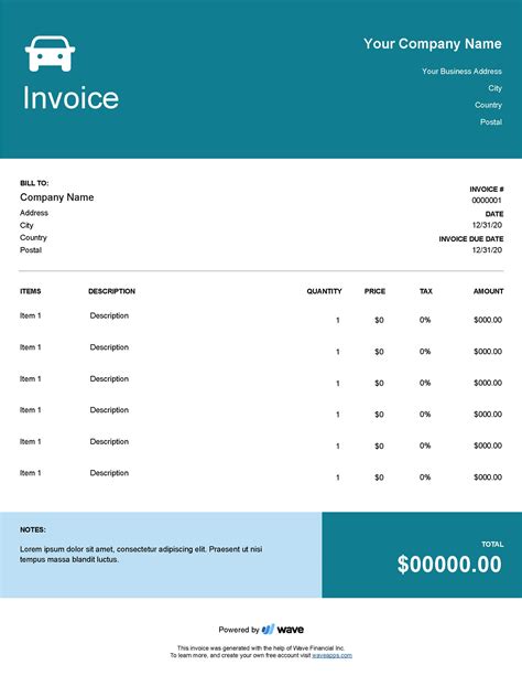 Automotive Invoice Template Excel