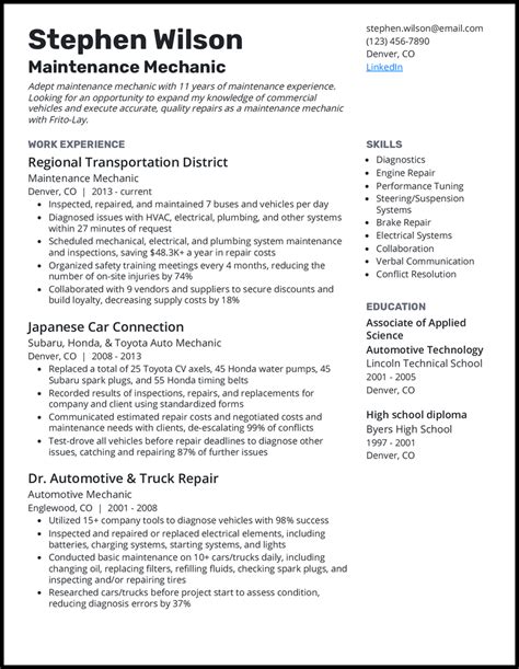 Automotive Technician Resume Template Example