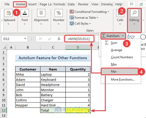 AutoSum feature for summing filtered cells