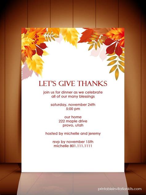 Autumn Leaves Thanksgiving Invitation Template