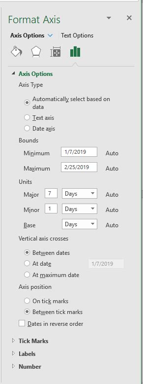 Using axis options in Excel