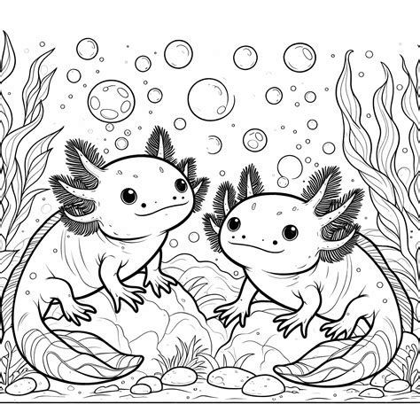 Axolotl Scenes Coloring Pages for Kids