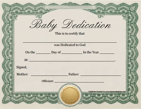 Baby Dedication Certificate Template