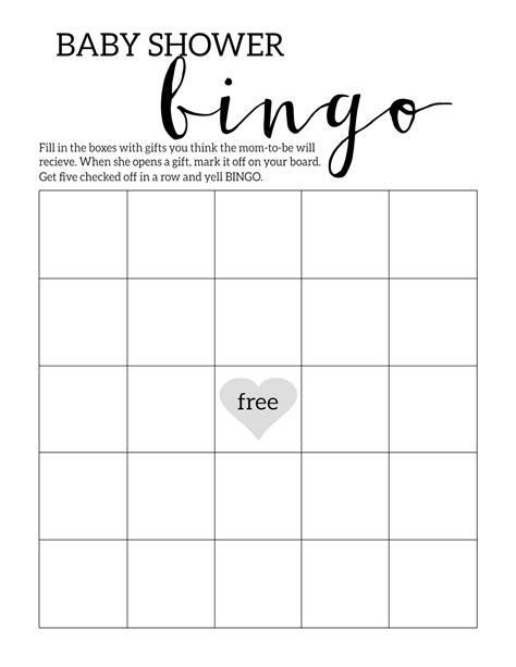 Baby Shower Bingo Template Design