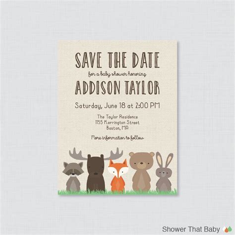 Woodland Adventure Baby Shower Save the Date Template