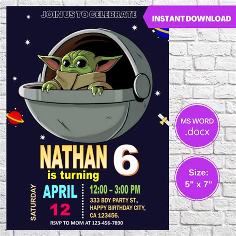 Baby Yoda Invitation Template 3