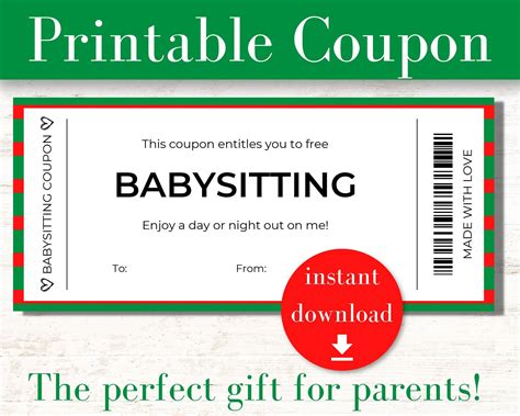 A funny babysitting coupon that reads 'One free night of sleep'