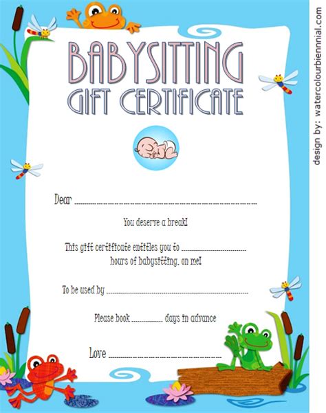 Babysitting Gift Certificate Templates Design 1